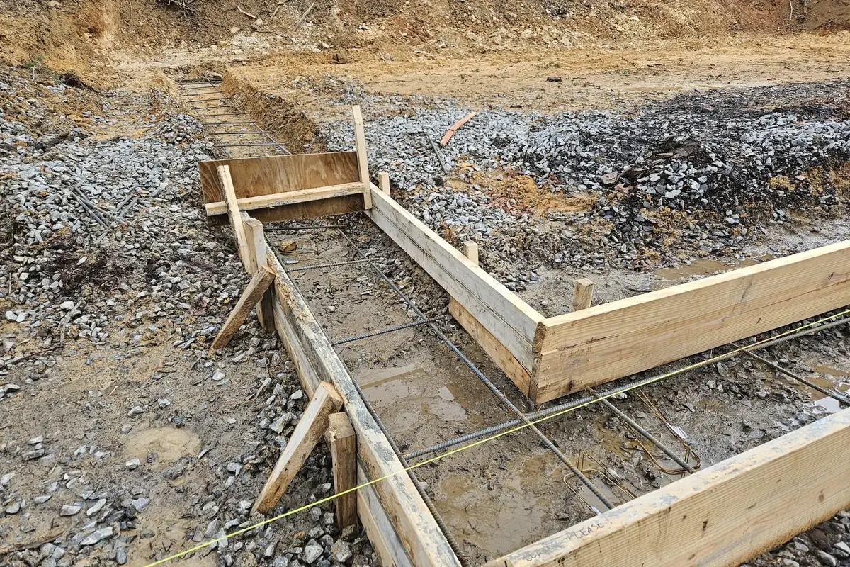 Footings formed and reinforced, ready to pour