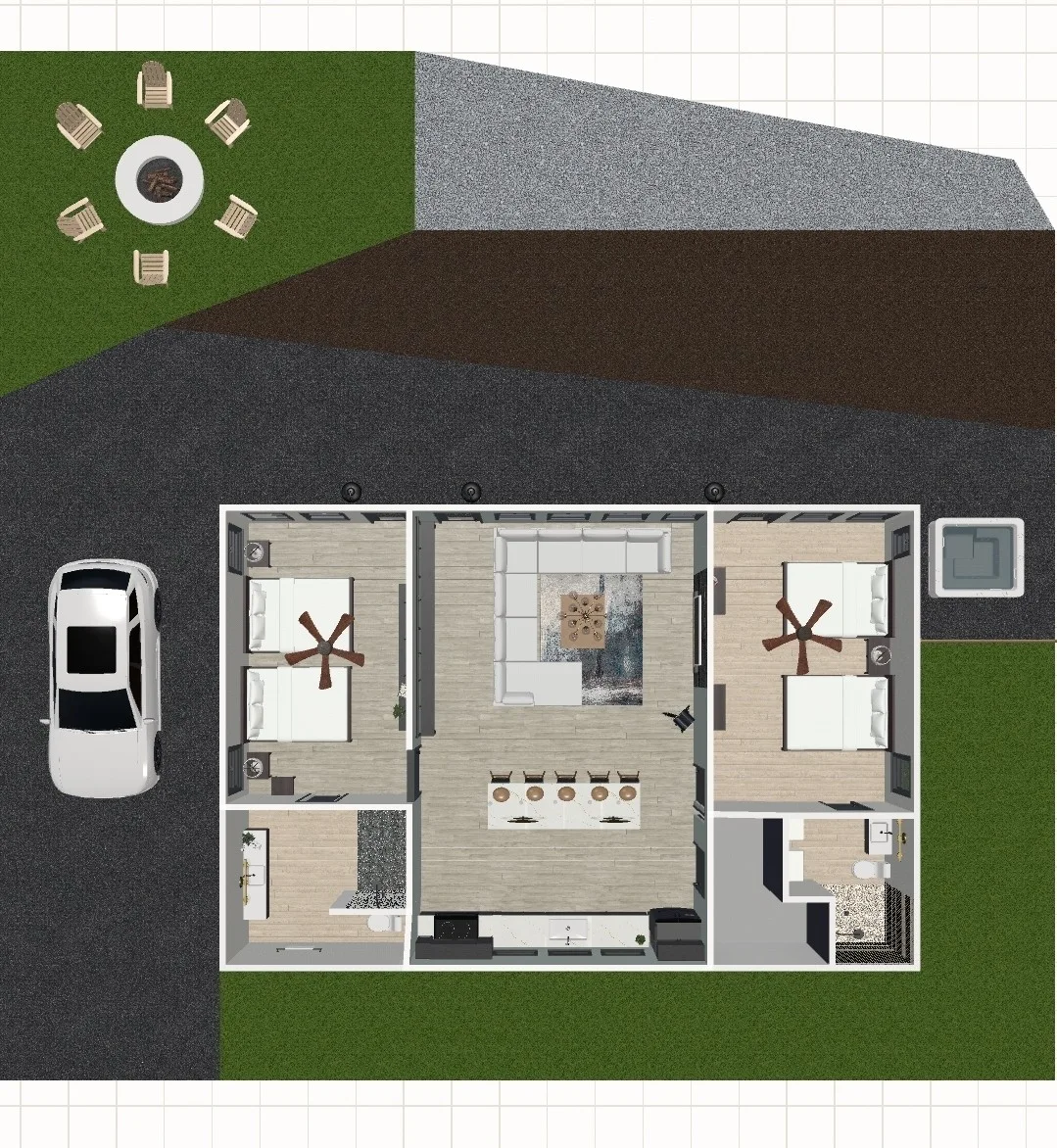 3D floor plan visualization showing a proposed room arrangement.